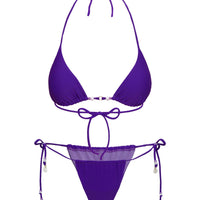 On Island Time String Bead Detail Bikini Top Purple
