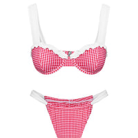 Summer Season Ruched Side Bikini Bottoms Red Gingham