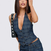 Renewal Halter Top Indigo Plaid