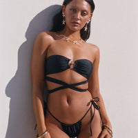 Thames Ruched Tie Side Bikini Bottoms Black