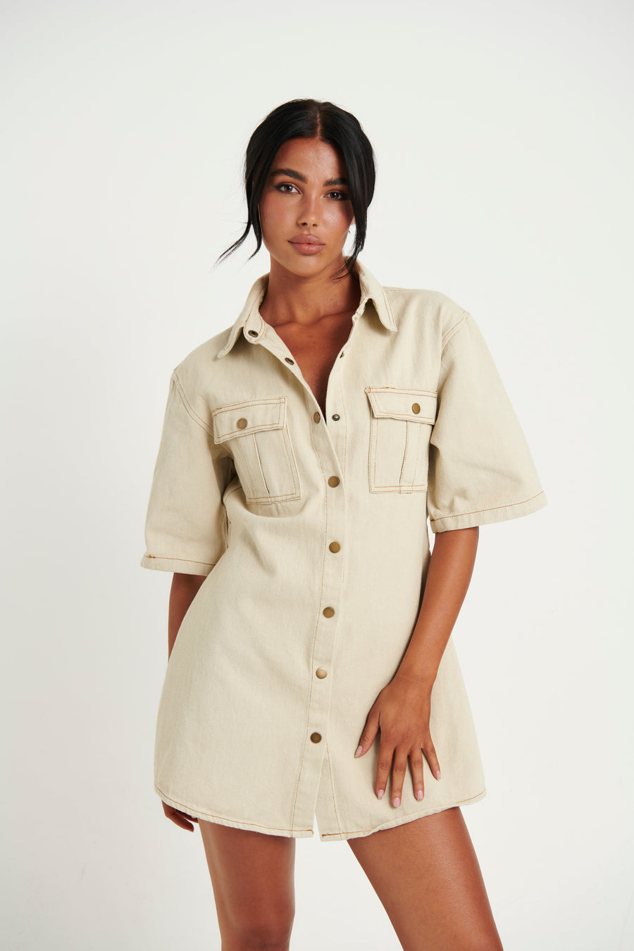 Kaneisha Denim Dress Oat - FINAL SALE
