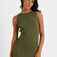 Peyton Ribbed Mini Dress Khaki
