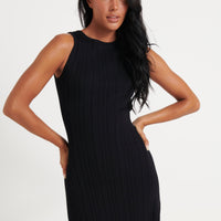 Peyton Ribbed Mini Dress Black