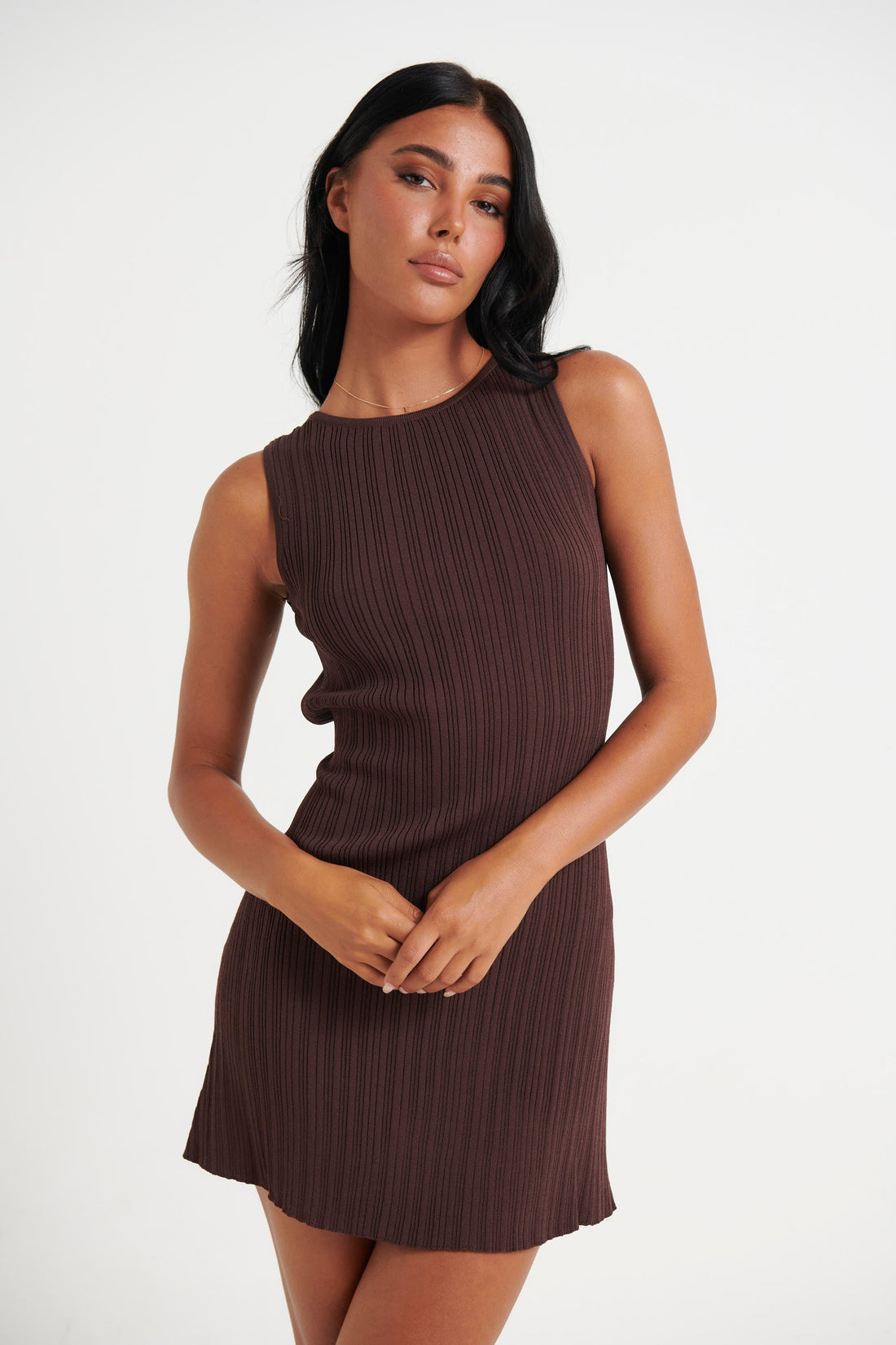 Peyton Ribbed Mini Dress Chocolate