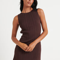 Peyton Ribbed Mini Dress Chocolate