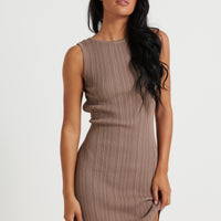 Peyton Ribbed Mini Dress Mocha
