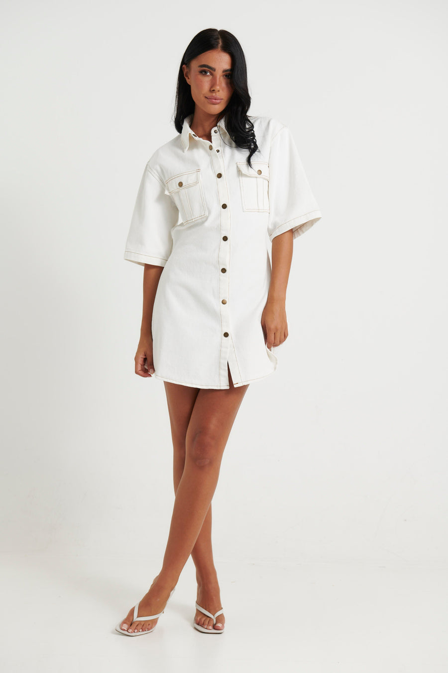 Kaneisha Denim Dress White - FINAL SALE