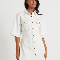 Kaneisha Denim Dress White - FINAL SALE