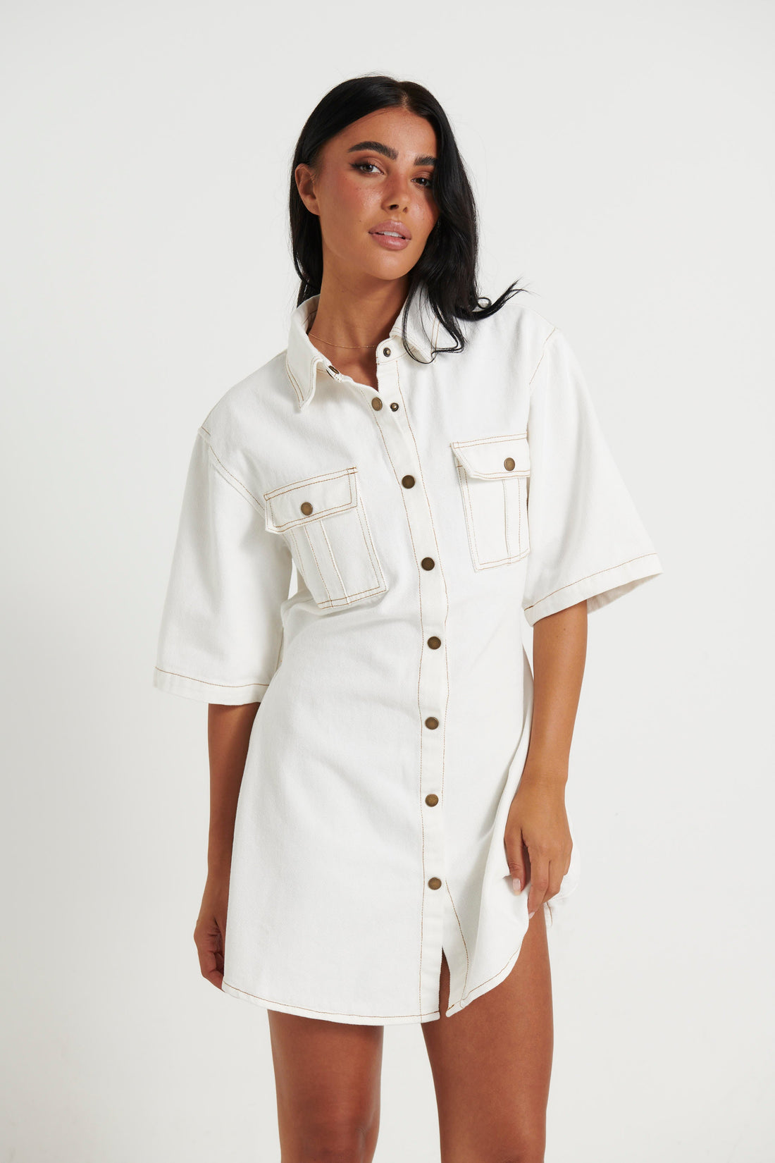 Kaneisha Denim Dress White - FINAL SALE
