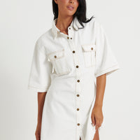 Kaneisha Denim Dress White - FINAL SALE