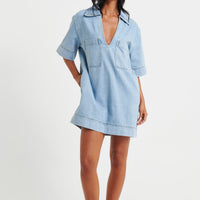 Rhythm Mini Denim Dress Sky Blue