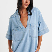 Rhythm Mini Denim Dress Sky Blue