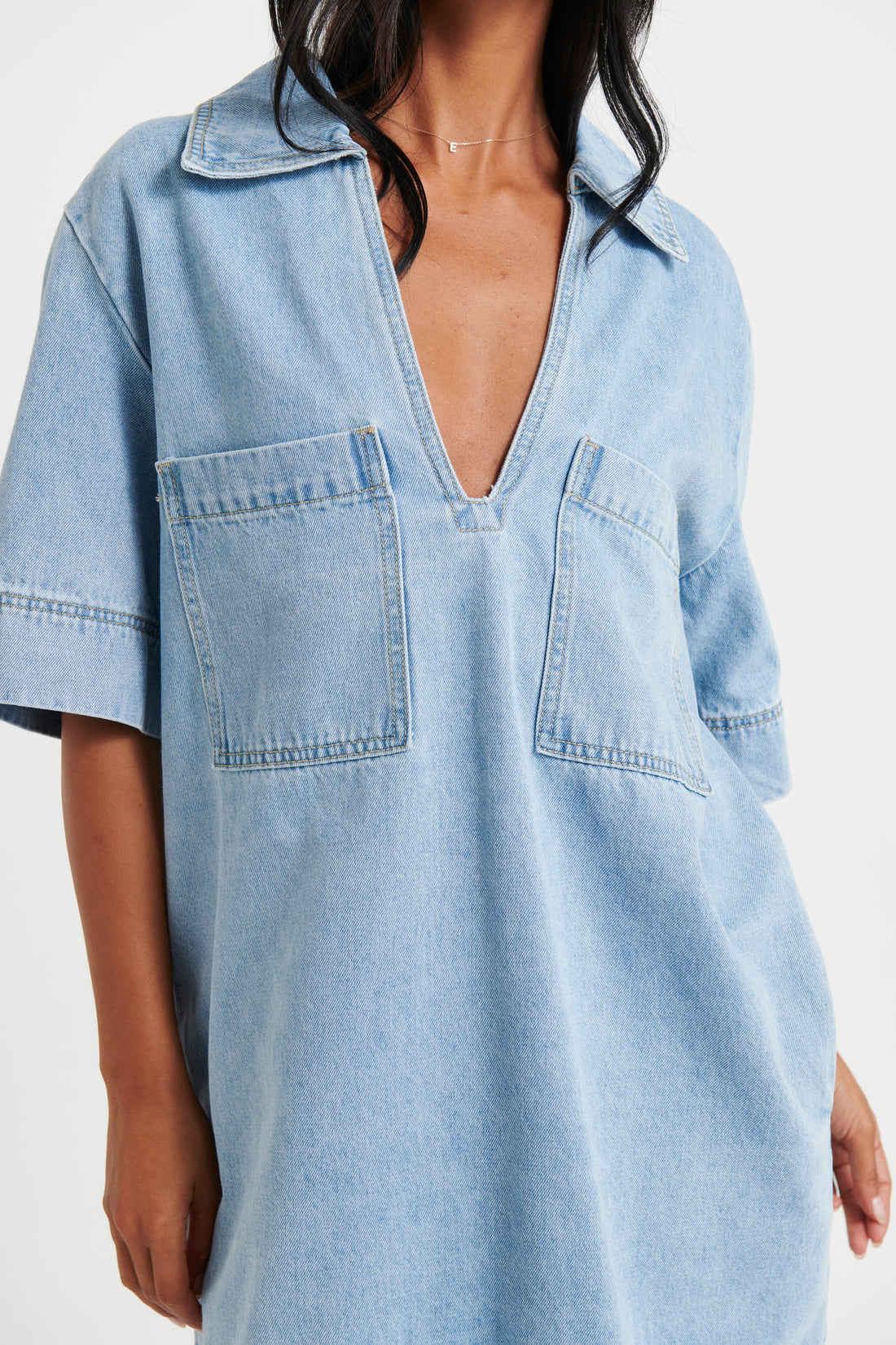 Rhythm Mini Denim Dress Sky Blue