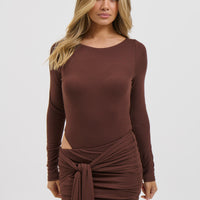 Evelyn Sleeved Mini Dress Bitter Chocolate