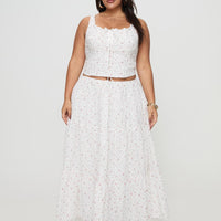 Cherry On Top Maxi Skirt White Floral Curve