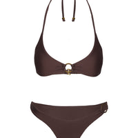 Athia Halter Shine Bikini Top Brown