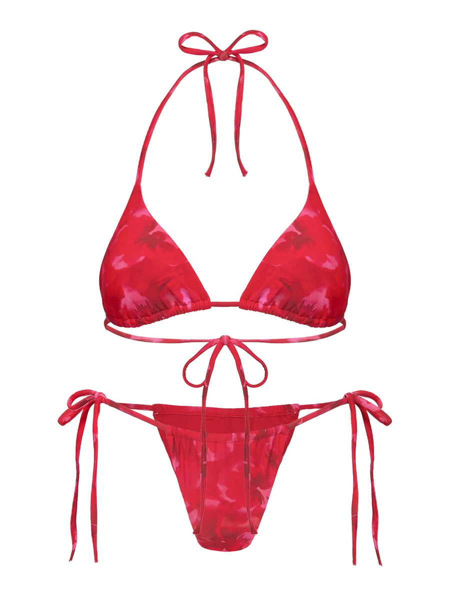 Jenner Tie Side Ruched Bikini Bottom Red Floral