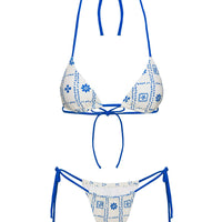 Jenner Tie Side Ruched Bikini Bottom White / Blue Floral