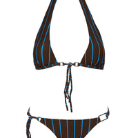 Janessa Hardware Tie Side Bikini Bottoms Brown / Blue Stripe