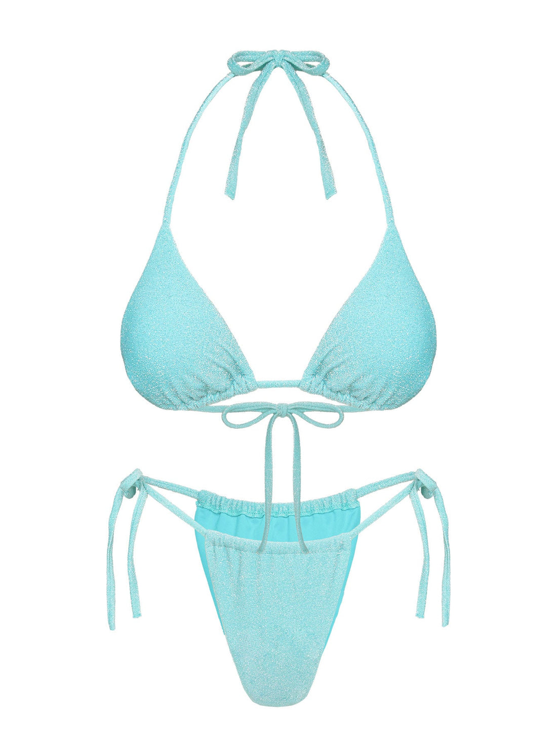 Jenner Tie Side Ruched Bikini Bottoms Aqua Glitter