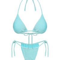 Jenner Tie Side Ruched Bikini Bottoms Aqua Glitter