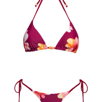 Maki Beaded Tie Side Bikini Bottoms Burgundy Floral