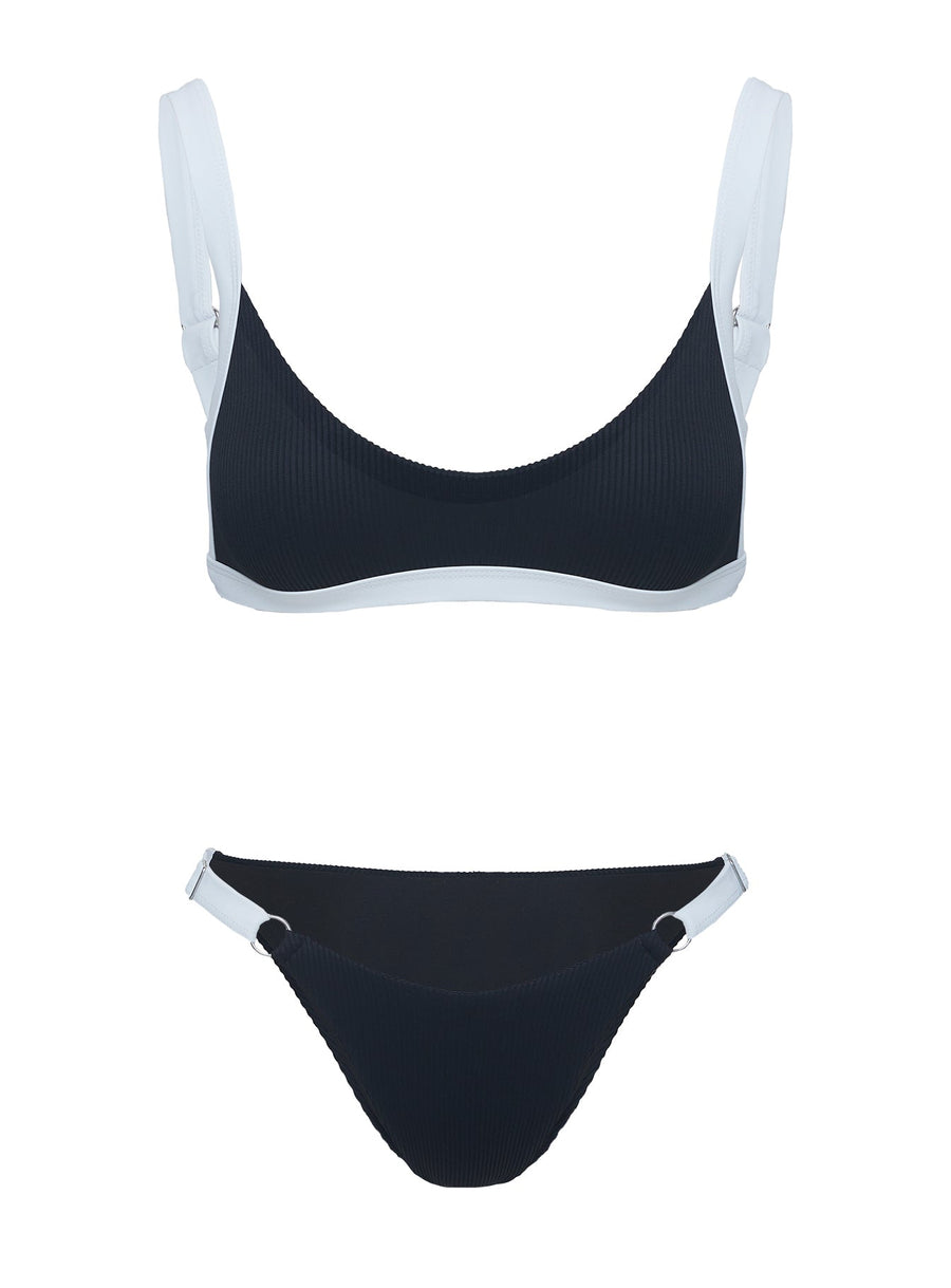 Tavison High Cut Ribbed Bikini Bottoms Black