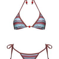 Mikaya Beaded Tie Side Bikini Bottoms Blue / Brown Stripe