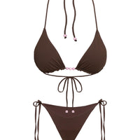 Glora Tie Side Beaded Bikini Bottom Brown