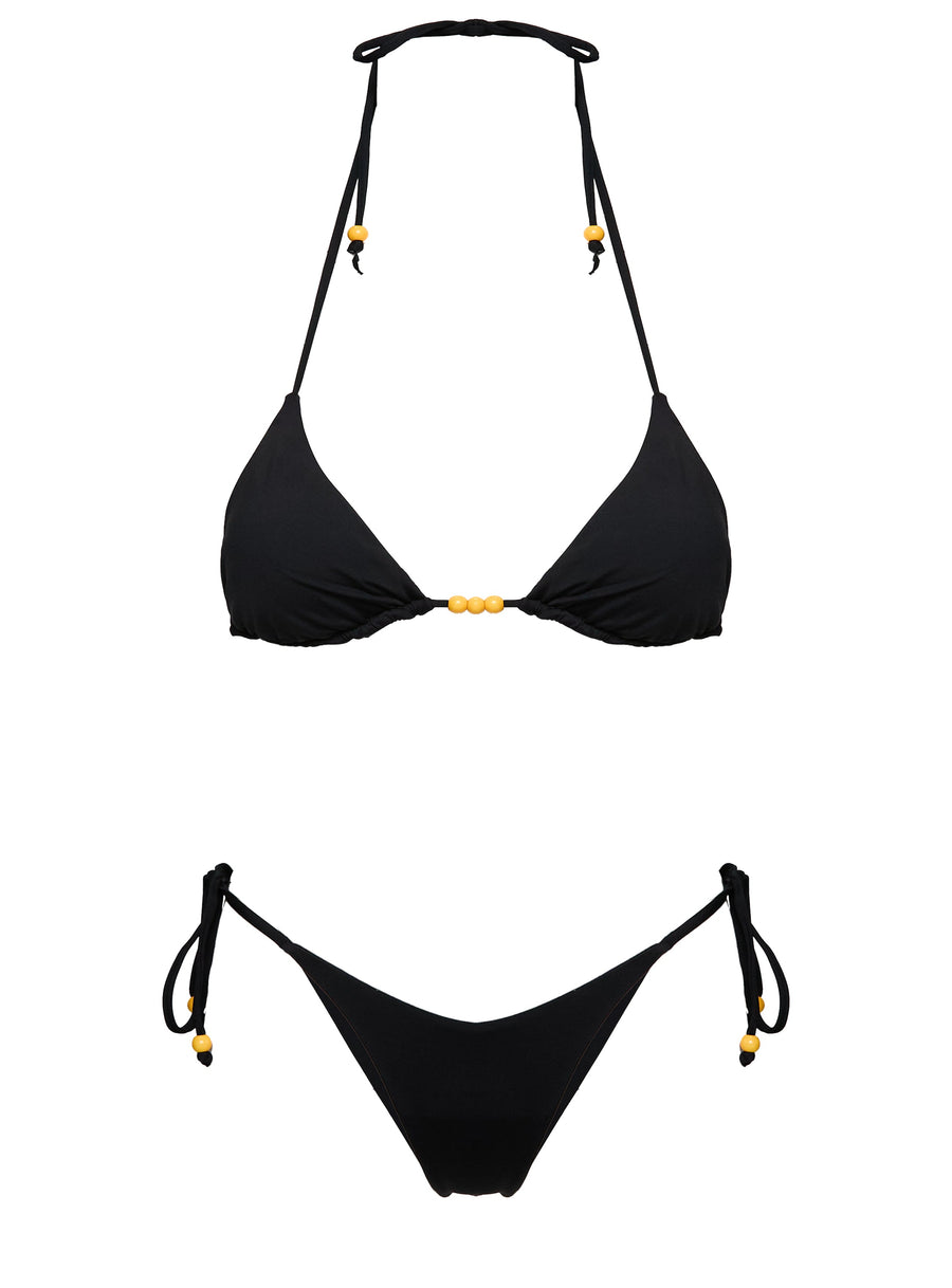 Glora Tie Side Beaded Bikini Bottom Black