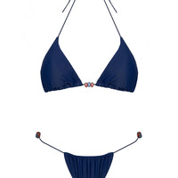 On Island Time String Bead Detail Bikini Top Navy