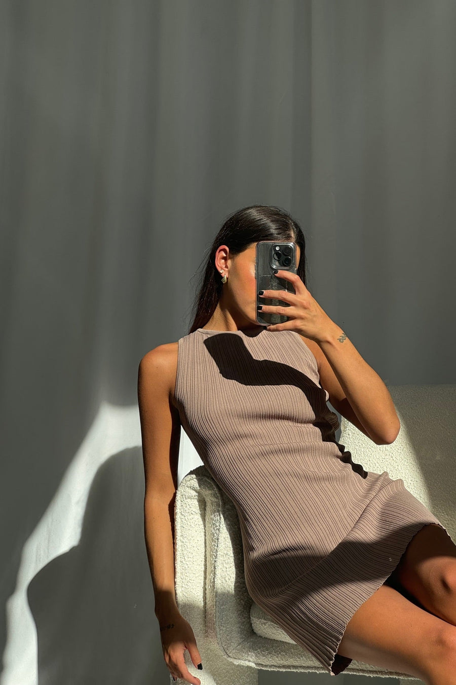 Peyton Ribbed Mini Dress Mocha