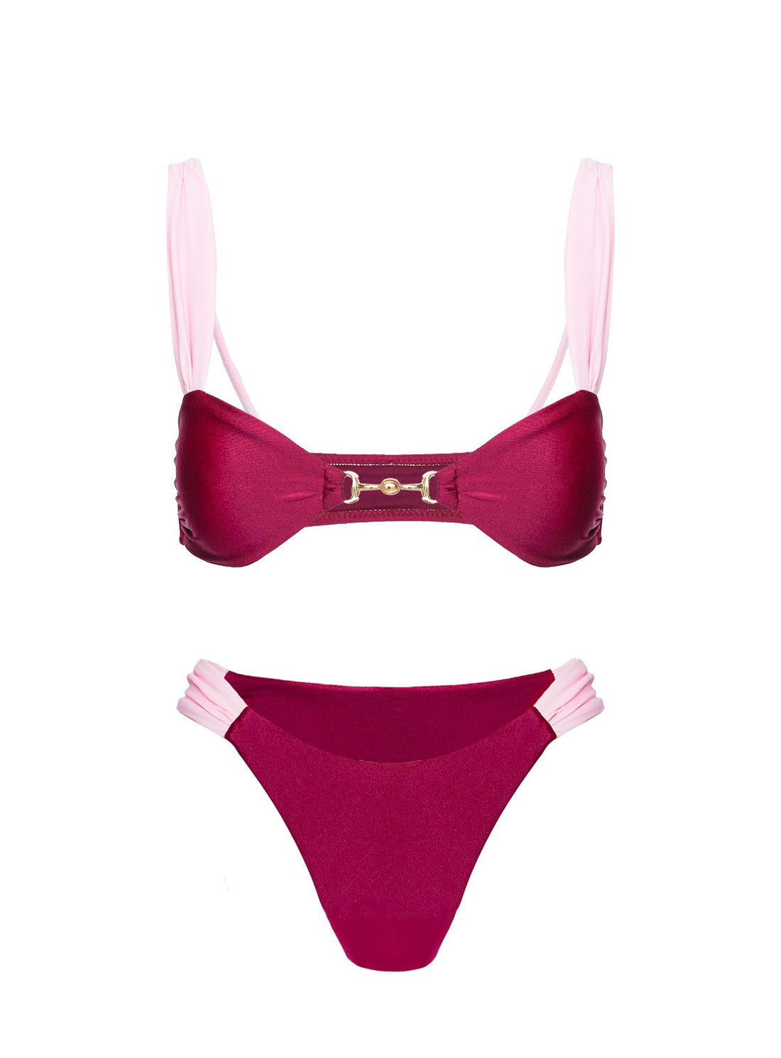 Siamese Ruched Bikini Bottom Red / Pink