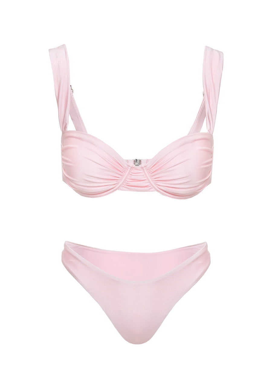 Ellie High Cut Shine Bikini Bottoms Pink