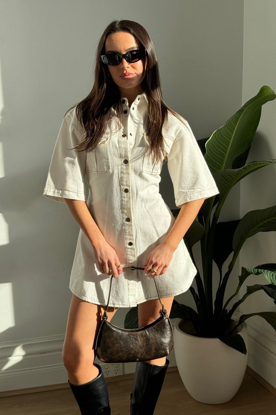 Kaneisha Denim Dress White - FINAL SALE
