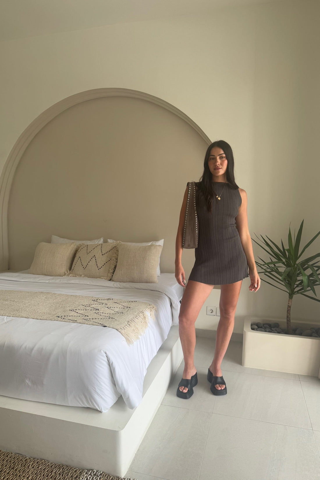 Peyton Ribbed Mini Dress Charcoal