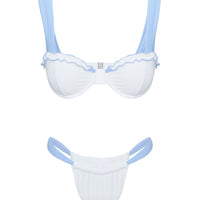 Summer Season Ruched Side Bikini Bottoms Blue / White